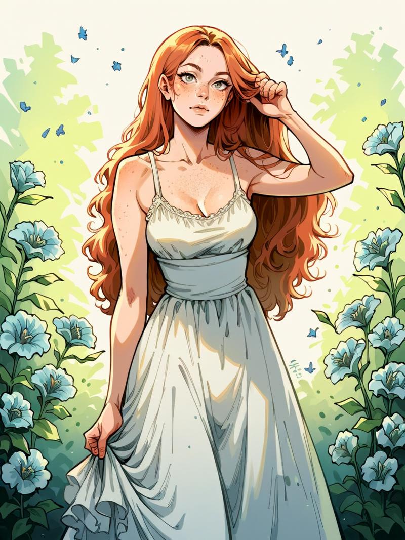 09443-1098513602-_lora_sk3tchw4t3rXLP2_0.7_ sk3tchw4t3r, 1girl, long hair, sundress, flowers, Fr3ckles,1girl, freckles, grey eyes, score_9. score.png